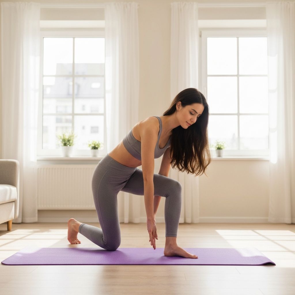 Person practicing mindful movement exercises at home
